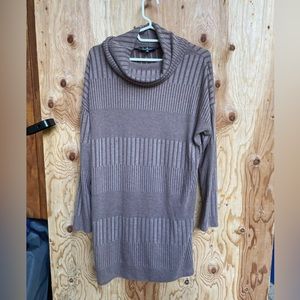 Lulu’s Morning Coffee brown ribbed long sleeve cowl neck sweater dress